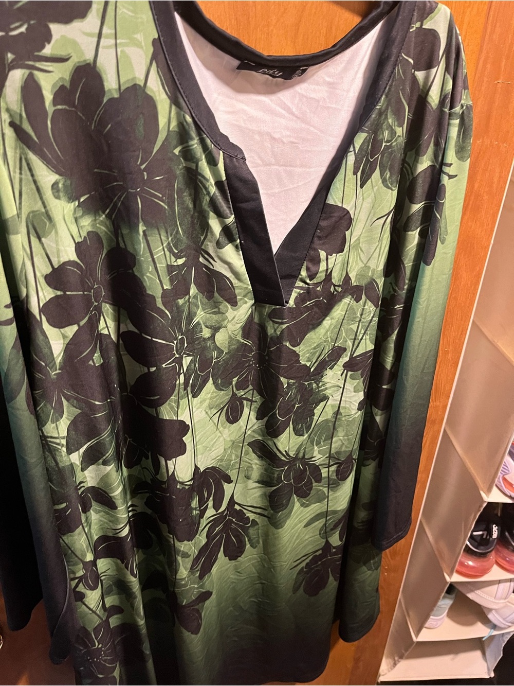 Lily Green and Black Floral V-Neck Blouse